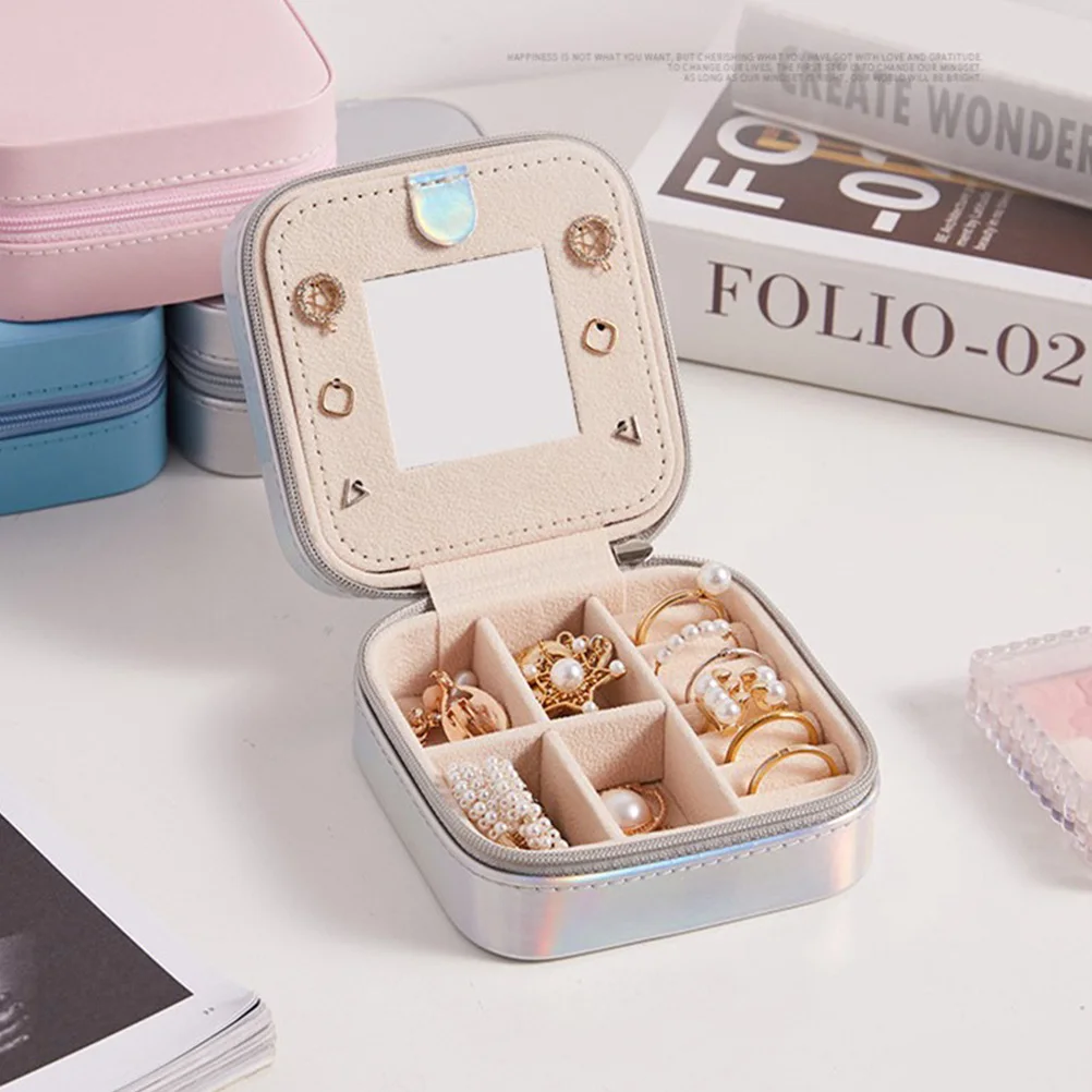 

Portable Jewelry Box Organizer Travel Case Mirror Earring Bracelet Necklace Storage Display for Women