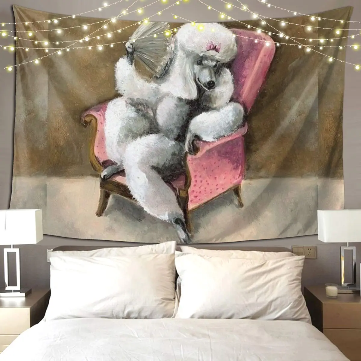 

Гобелен с милой собакой в виде пуделя, художественный настенный эстетический домашний декор, гобелены для гостиной, спальни, общежития, комнаты