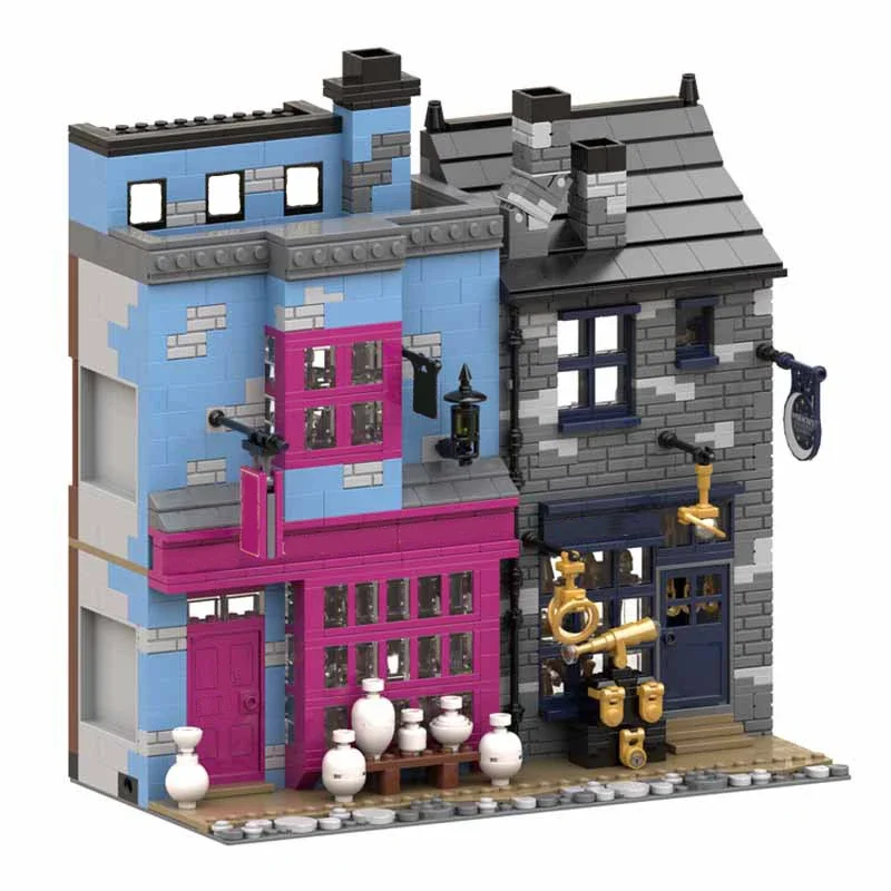 Bricklink City House MOC Magic Movie Diagon Alley Sweet Shop Apothecary Shop and Magical Menagerie Set Building Blocks Toys Gift