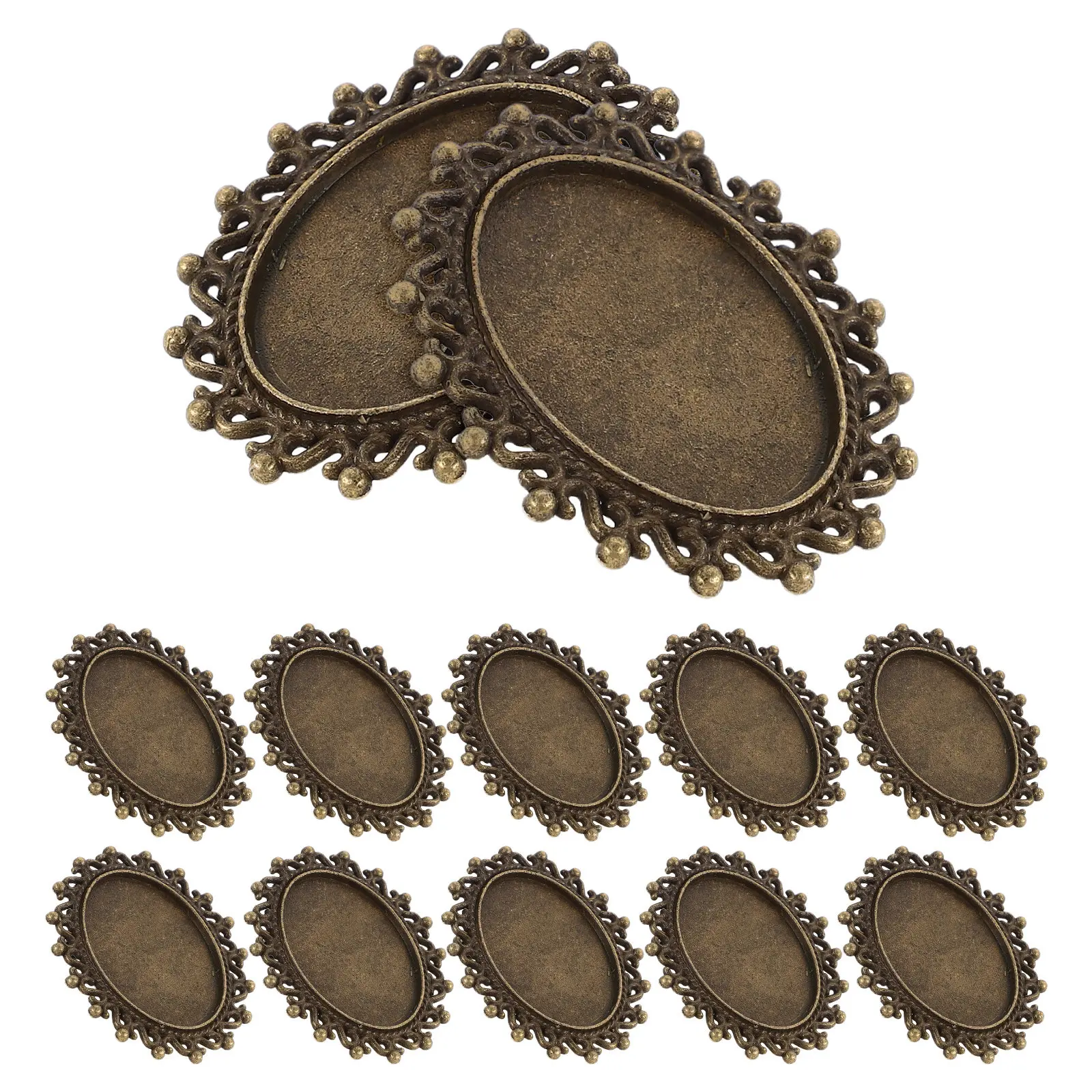 12Pcs Alloy Oval Brooch Bezels Blank Tray Bases for DIY Craft Jewelry Photo Insert Charm Pendant Setting Retro Disc Lapel Pin
