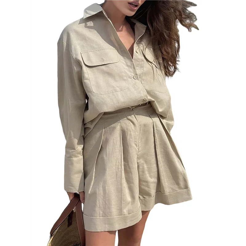 

НОВИНКА, комплект из 2 предметов для женщин, рубашки с короткими рукавами на пуговицах, одежда для дома, летние шорты, комплекты с карманами