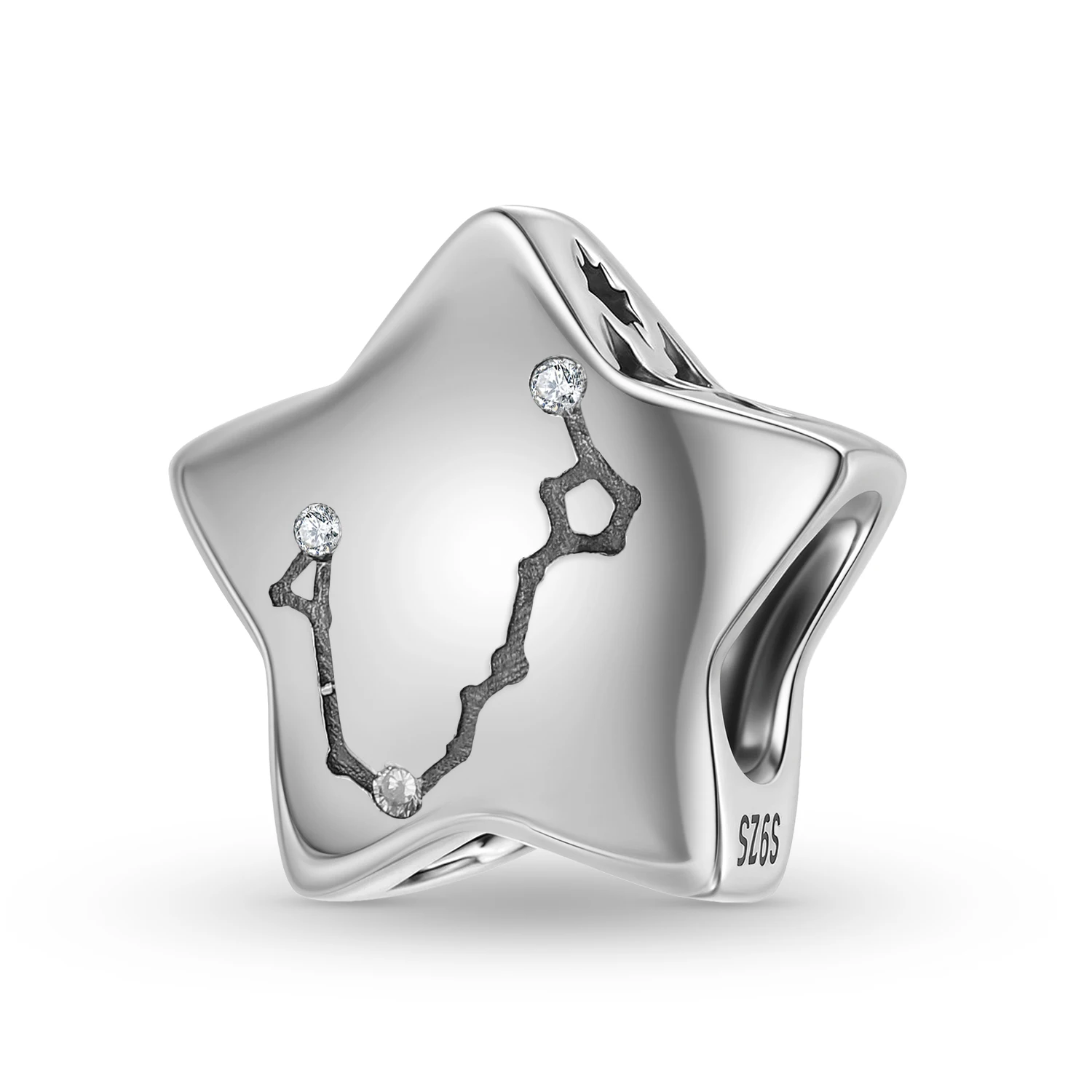 925 Sterling Silver 12 Zodiac Signs Pentagram zircon connection Pisces Charm Beads Fit Original Bracelet Diy Jewelry Accessories