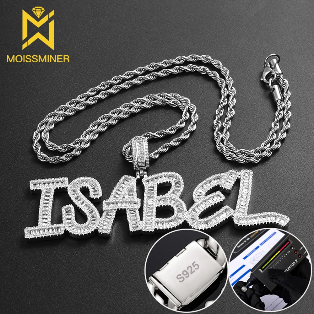 Moissanite Customized LetterName Necklace For Women Men S925 Silver Real Diamond Iced Out Necklaces Hip Hop Jewelry Pass Tester