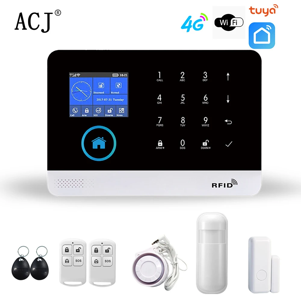 ACJ Wifi 4G GSM Smart Alarm System PG103 Tuya Smart Leben APP Control PIR Sensor Wireless Smart Home Security unterstützung Alexa