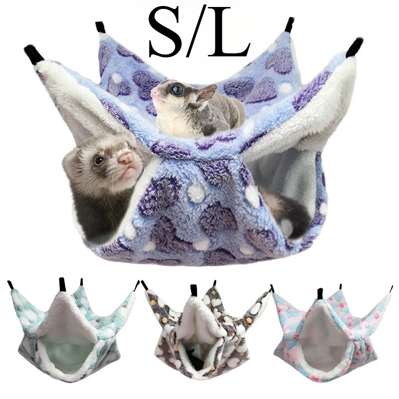Hamaca para ratas, cama cálida de invierno de felpa de grosor doble para casa de hámster, nido, saco de dormir, cama de árbol colgante, conejillo de indias, suministros para mascotas