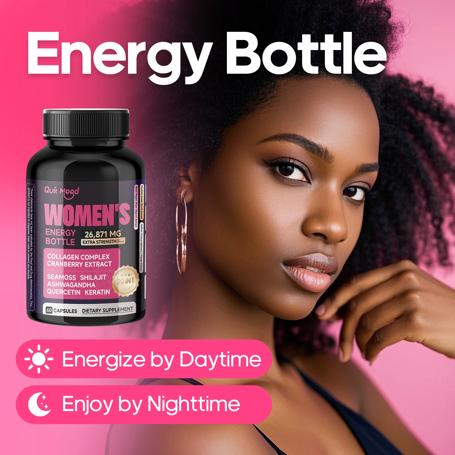 

Quitmood Unleash Your Inner Power — натуральная энергия для женщин для зажигания жизненной силы, фокусировки и стресса (60 капсул)