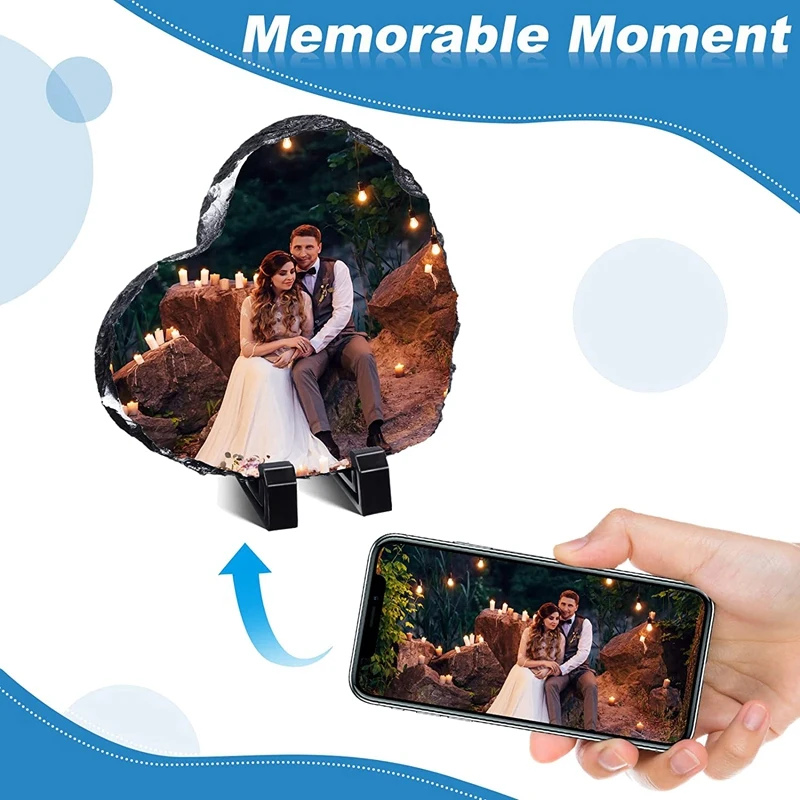 4Pcs Sublimated Slate Heart Shaped Blank Slate Rock Slate With Display Stand For DIY Personalized Photo Frame