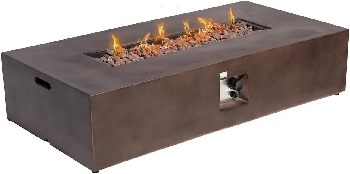 

42-Inch Propane Gas Fire Pit Table, Outdoor Patio Firepit, 50,000 BTU, Includes Wind Guard & Fire Glass