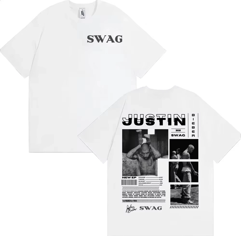 

Fashionable 90s Retro T-shirt Men's Top Round Neck Short Sleeved T-shirt Rapper Justin Bieber Album 2025 Men's Pattern T-shirt