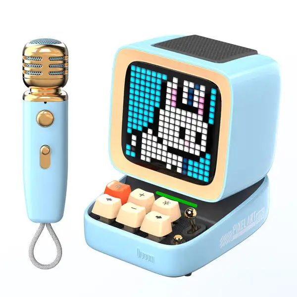 Mic Retro Pixel Art BT Portable Speaker Alarm Clock DIY LED Display Board, New Year Gift Home Light Decoration