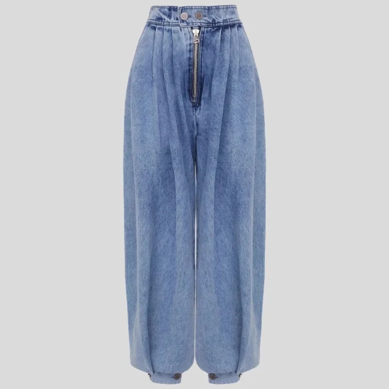 High Waist Zipper Toe Jeans Loose Casual Retro Pants