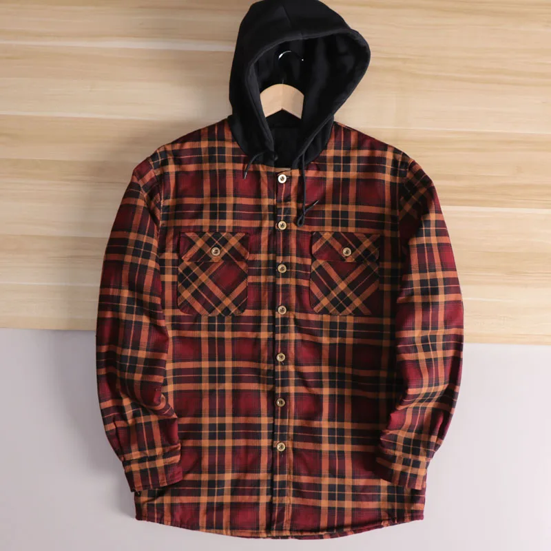 Outono inverno masculino Thiened puro algodão flanela irt sle com capuz jaet casual workwear quente faion urbano suporte ajuste