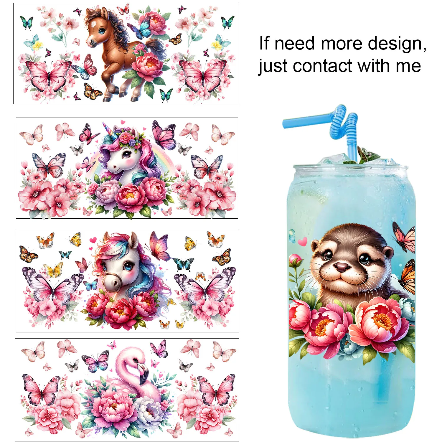 

Cute Flower Animals easy peel waterproof Party DIY Decals 3D transfers uvdtf tumbler seal stickers 16oz uv dtf cup wraps