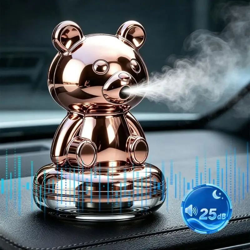Decorative Bear Car Scent Diffuser with Atomized Delivery, Rechargeable Power and Included Cable for Cars D7YA