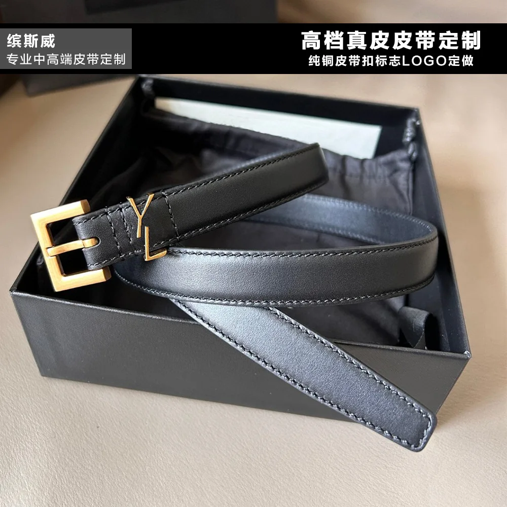 Women's belt simple hundred strap Fashion leather women's thin waist belt double layer cowhide needle buckle casual waistband