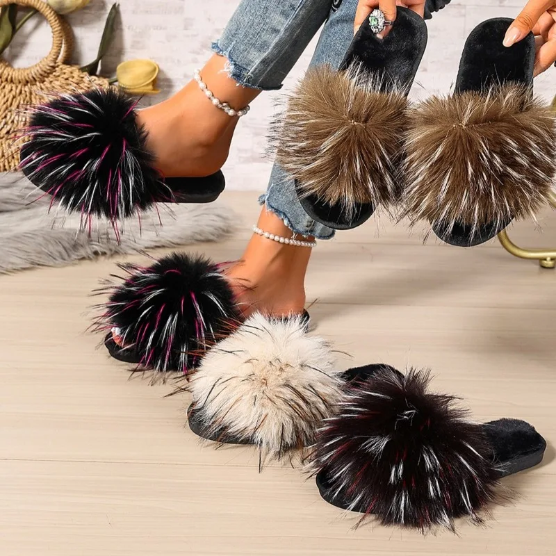 Autumn and Winter Women's Color Blocking Shoes Comfortable Fish Mouth Open Toe Cotton Slippers Women Lightweight Cotton Slipper