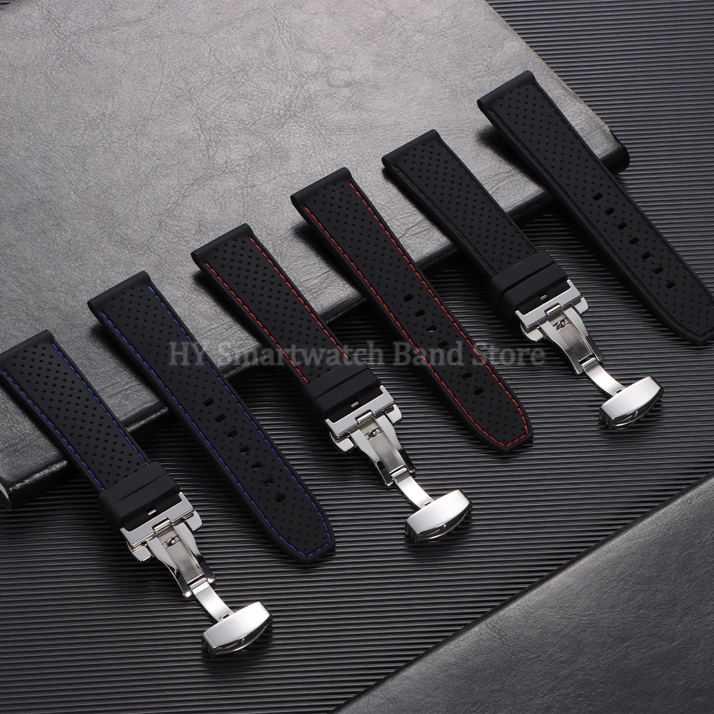 20 ミリメートル 22 ミリメートルシリコン時計バンドセイコー用オメガユニバーサルリストバンド Huawei 社交換用時計ストラップ金属折りたたみバックル