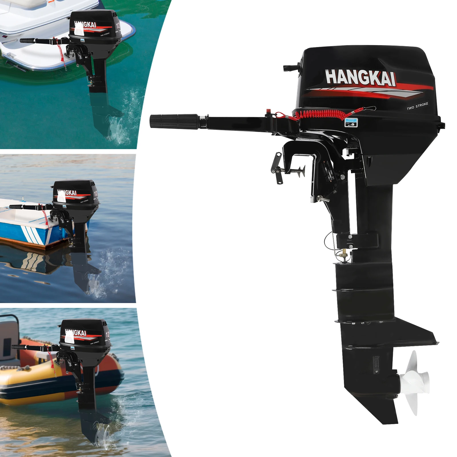 

2-Stroke 12HP Gasoline Outboard Motor, Outboard Motor, Aluminum Alloy Fishing Boat Engine, High Load Power for Small Ships