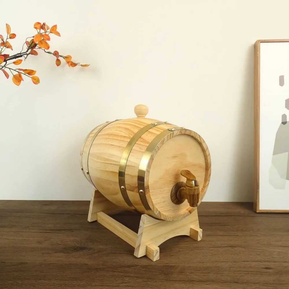

15 L Handcrafted Oak Pine Wood Barrel Creative Wooden Wine Barrel for Home Bar Party Storage Decoration