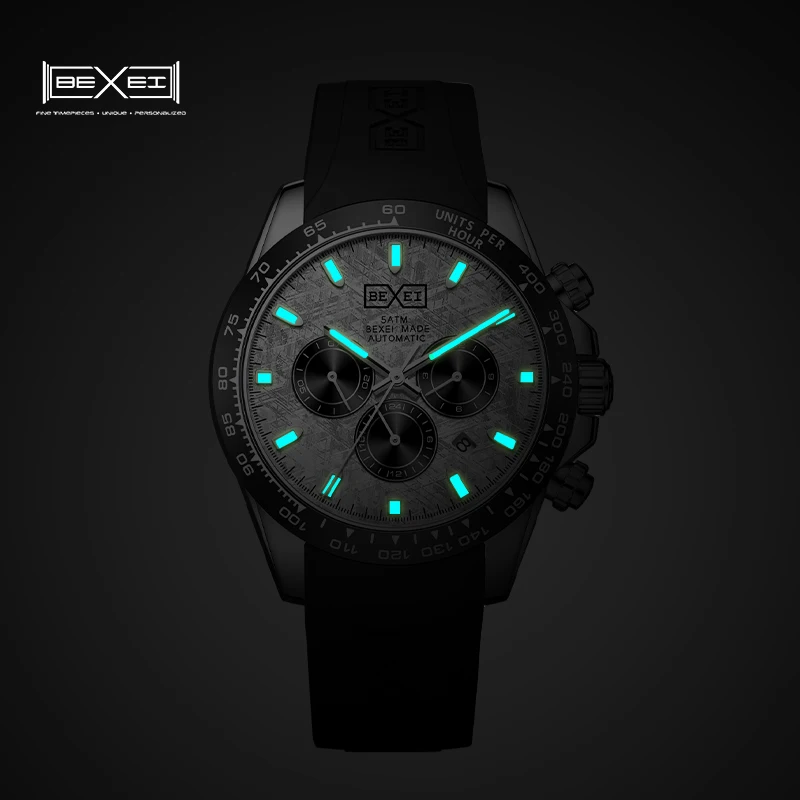 Bexei ساعة رجال الأعمال متعددة الوظائف 9118 التلقائي الميكانيكية الياقوت رجل ساعة مقاوم للماء ساعات الموضة مضيئة #3