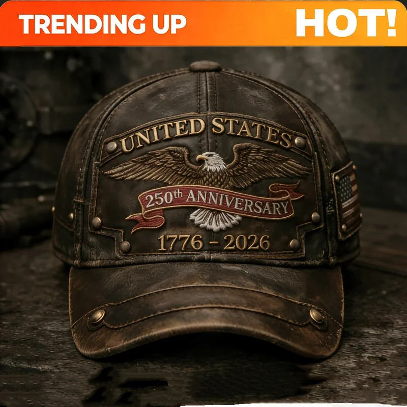 Klassischer Retro-Hut zum 250. Jahrestag Amerikas – Premium-Druck auf Distressed-Leder mit der Aufschrift „American 250Th Anniversary 1776-2026“