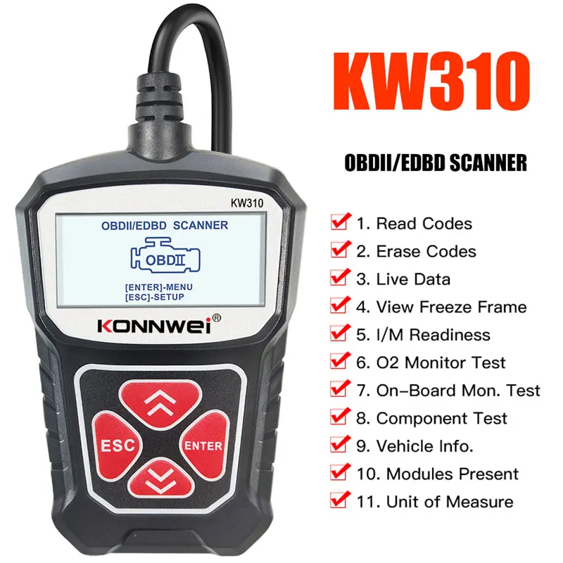 

KONNWEI KW310 OBD2 сканер ELM327 автомобильные диагностические инструменты ELM 327 считыватель кодов для передачи данных PCM DTC Retrieves Vehicle G asoline Diesel