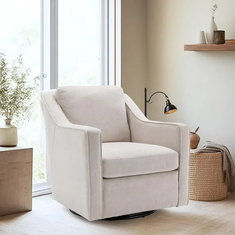 

Living Chair Upholstered Fabric Leisure Armchair With Innerspring Seat Cushion Lumbar Pillow Metal Base 360° Swivel Accent Chair