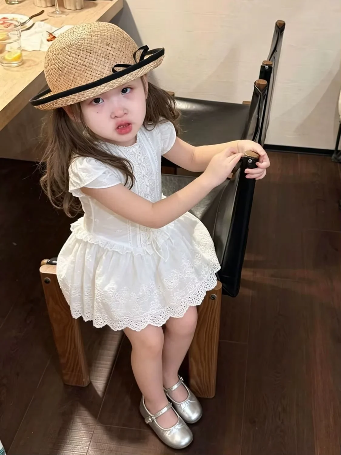 Girls Dress Summer 2026 New Style Children's French Bubble Sleeve Doll Collar Shirt Princess Dress 90-140CM