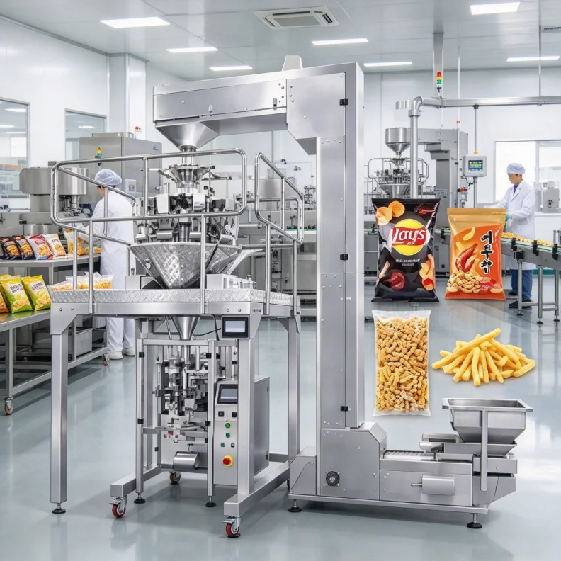 Snack Food Pillow Packaging Machine Vertical Automatic Multihead Weigher Multifunctional Pouch Packing for Dry Fruit Cookies