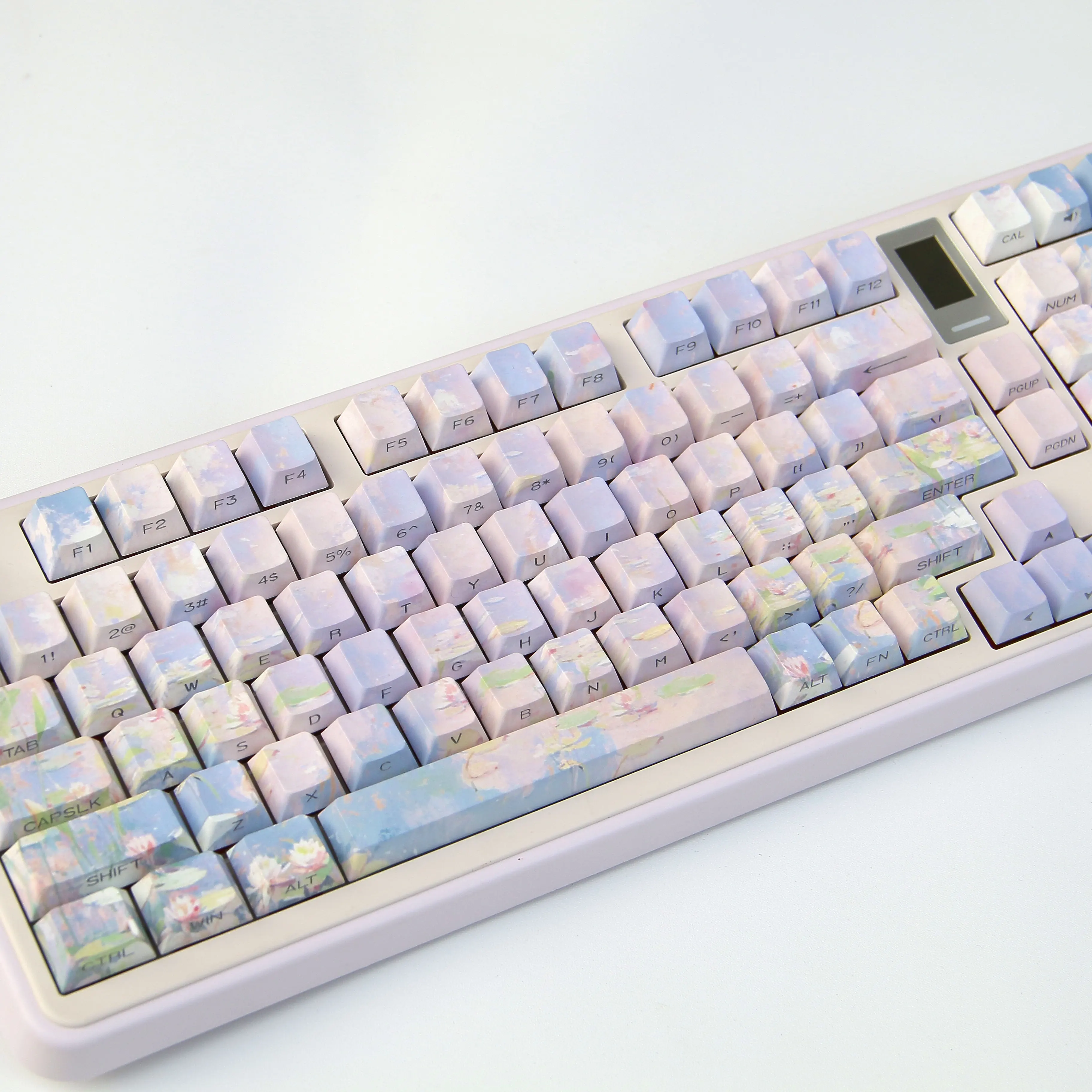 Star Lotus Dream Keycaps 120keys Water Lily Oil Painting Style Side Engraved Translucent PBT Purple Water Lily Halo DIY Keycaps