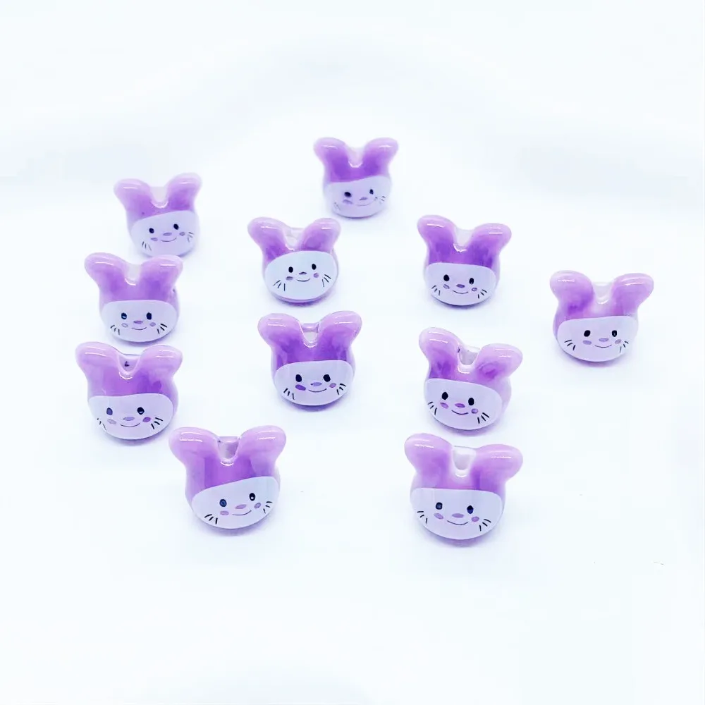 10Pcs Ceramic Colorful Chinchillas Ceramic Beads Animal Rabbit Cute Rabbit Ceramic Beads Colorful Beads