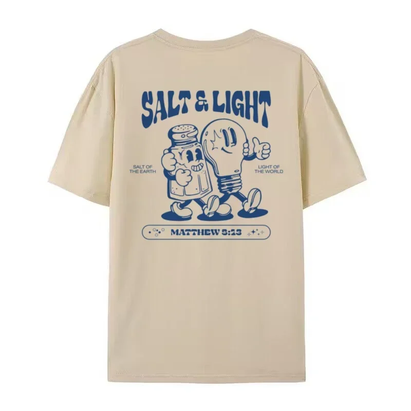 Funny Salt Light Back Print Graphic Tees Bible Verse T-Shirts Retro Streetwear Women Men Christian T Shirt Jesus Faith Top Gifts