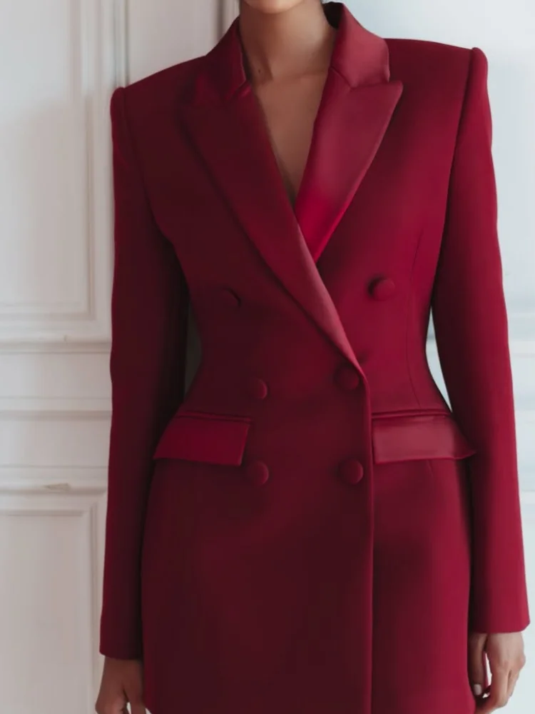 Abito da donna mini blazer a maniche lunghe con vita stretta Chic doppio petto in raso patchwork abiti corti 2026 Abito da donna primaverile quotidiano