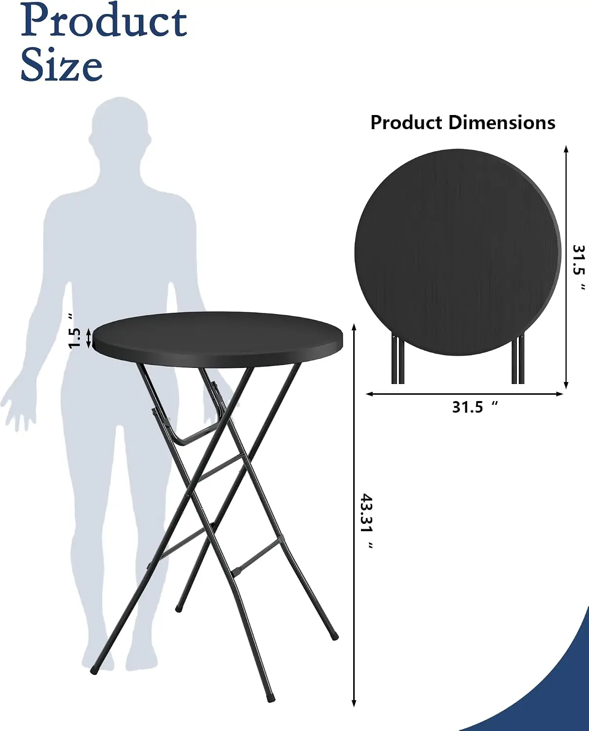 Round Folding Tables 32 Inch Bar Height Parties Commercial Events Portable Plastic Thick Top Metal Frame Locking Legs Indoor Out
