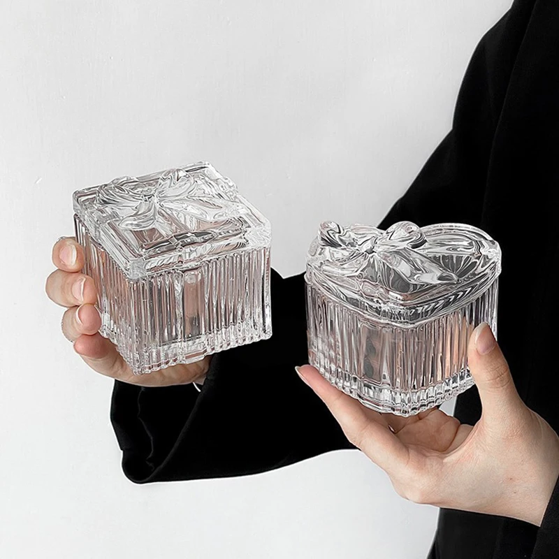 

Simple Crystal Glass Heart-Shaped Portable Jewelry Storage Case For Women Girls Jewelry Box With Lid Ring Earrings Gift Boxes