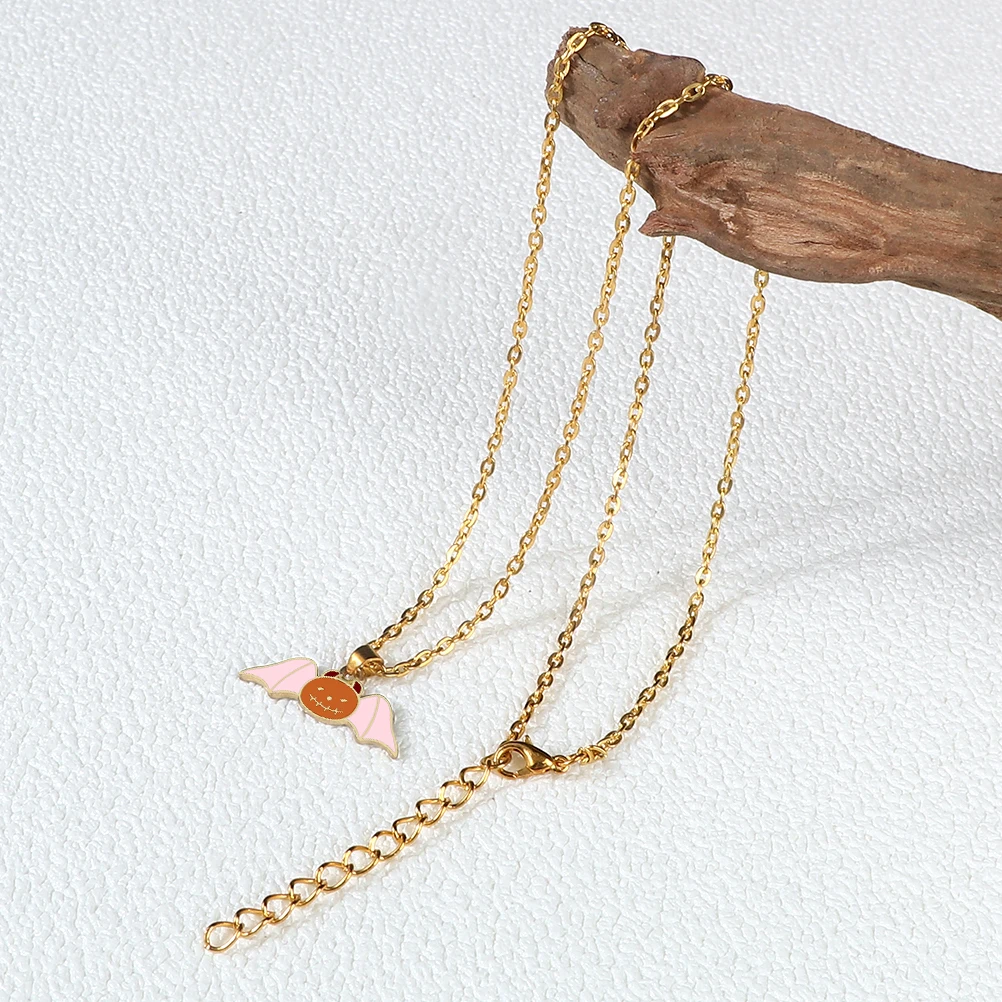 Interesting Pumpkin Bat Necklace Pendant Halloween Animal Adjustable Gold Color Chain Friends Gift Women Men Fashion Art Jewelry