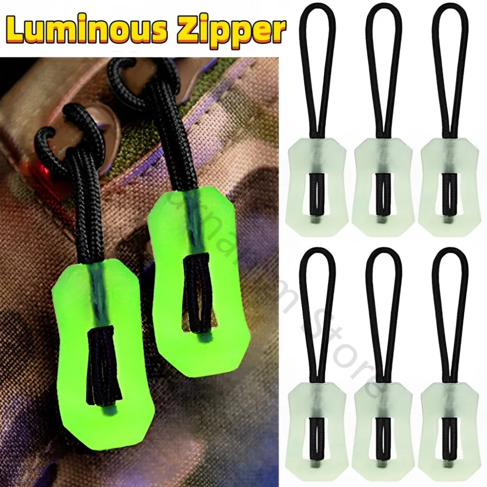 20psc Night Luminous Zipper Climbing Handle Puller Ropes Slider Head Repair for Jackets Tent Bags Clothes Luminous Accessories