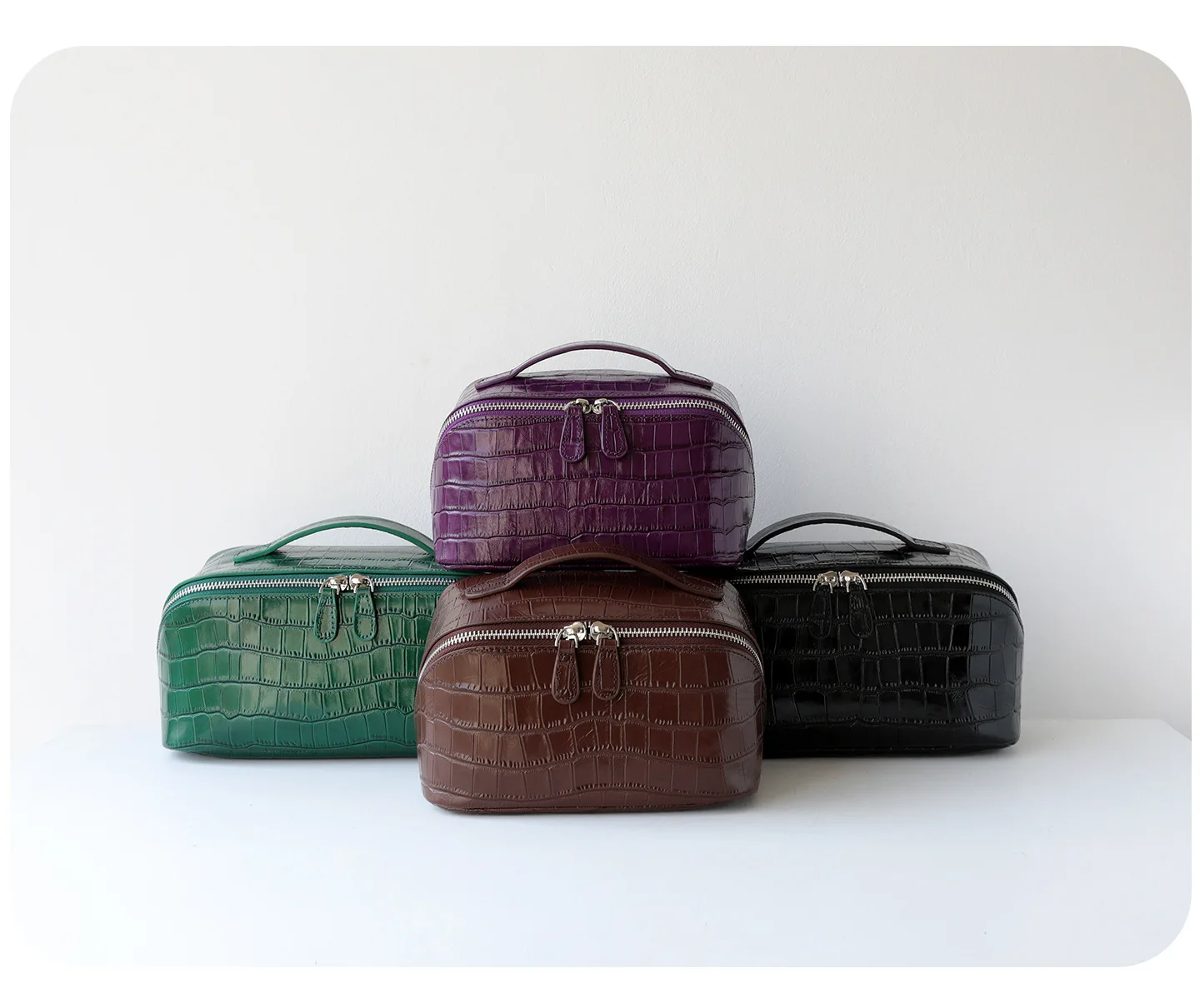 Waschtasche aus echtem Leder mit Krokodilstruktur, großes Fassungsvermögen, Reise-Kosmetik- und Toilettenartikel-Organizer, Damentasche, Make-up-Tasche, Luxustasche – Detail 6