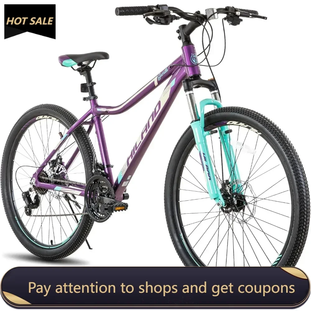 20 26 Inch Mountain Bike, 21 Speed with Lock-Out Suspension Fork, Aluminum Frame MTB, Adult Ladies Womens Bike Mens Bicycle