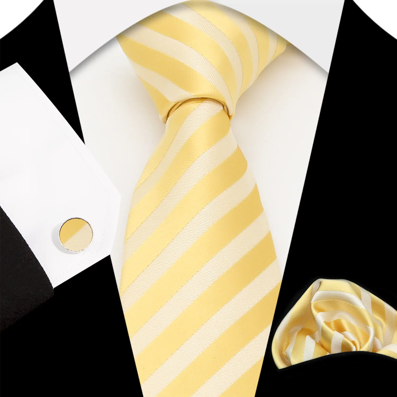 

Классический комплект цветных галстуков в полоску, элегантные галстуки для мужчин, модный мужской галстук, платок, запонки, деловые свадебные аксессуары