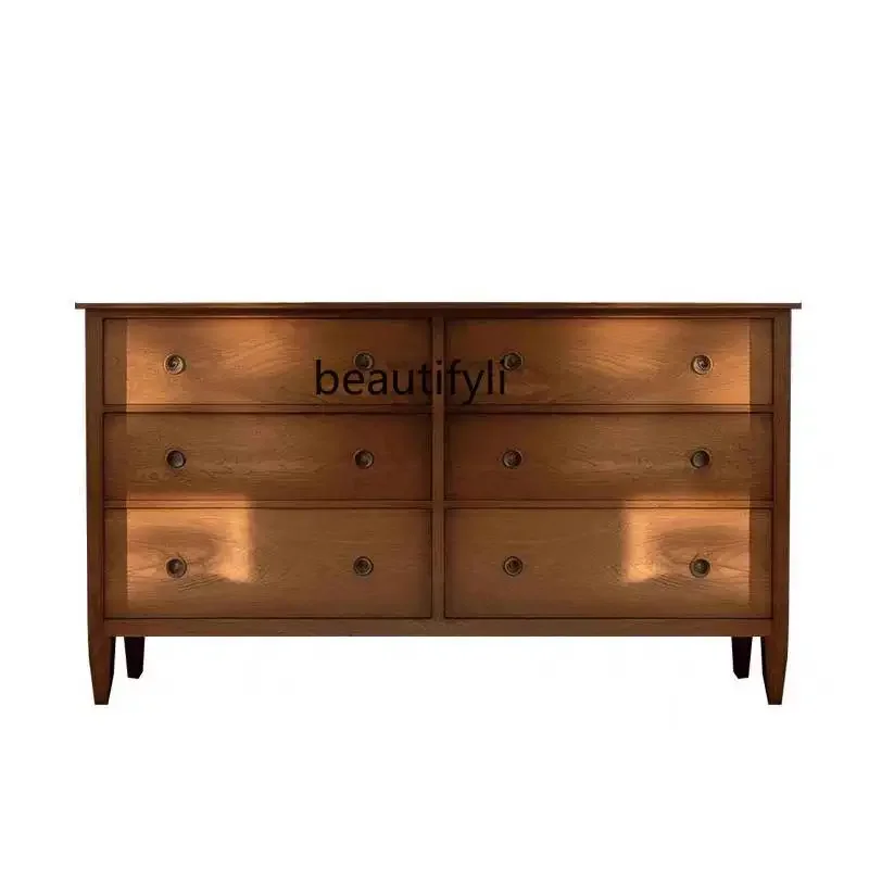 

French medieval solid wood six-chest cabinet, retro living room locker, bedroom drawer cabinet