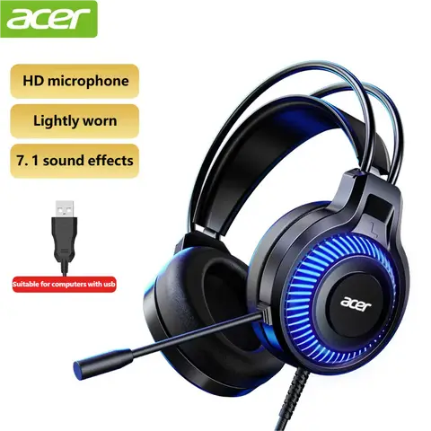 Acer casque de jeu avec micro 7.1 stéréo virtuel Surround lumière LED basse écouteurs casques Gamer pour ordinateur PC Gamer OHW303