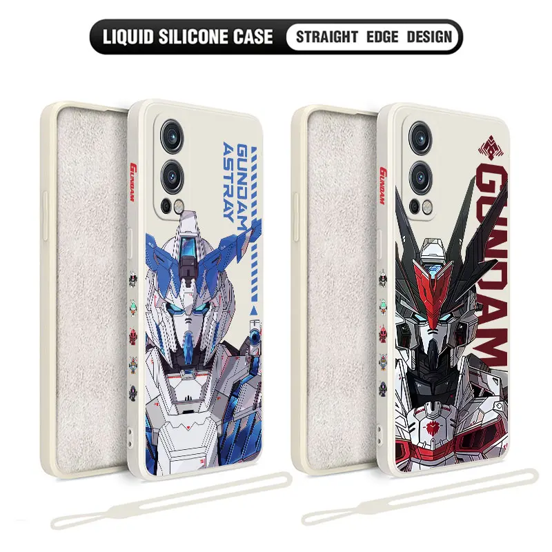 

Mecha Robot Style Phone Case for Oneplus Nord 2 9R 9 8T 8 7 7T Pro 6 5G Liquid Silicone Cover with Hand Strap