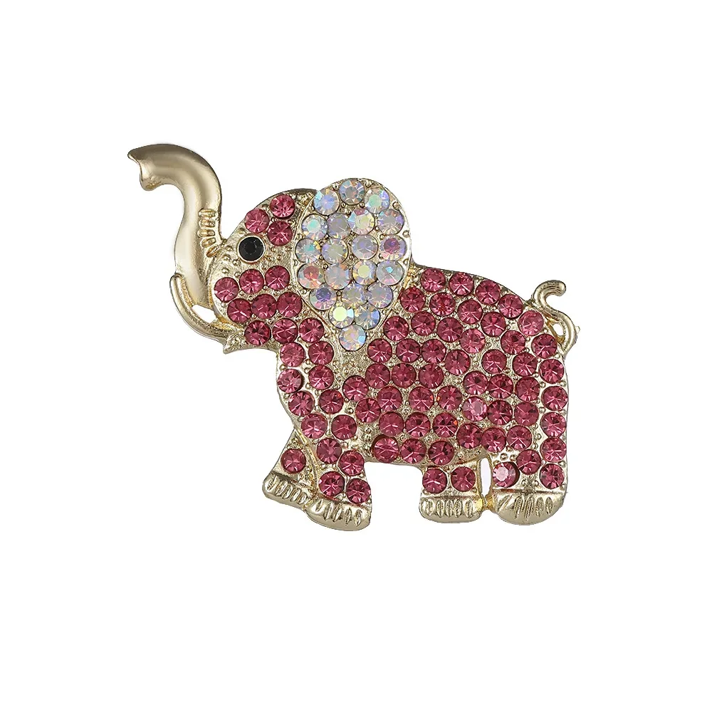 Broches de animales de elefante rosa para mujer, alfileres bonitos con diamantes de imitación, broches de cristal brillantes para vestido de niña, alfileres, joyería 2024