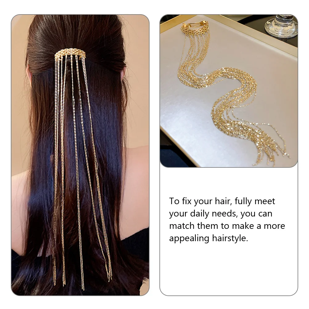 

Hair Clips for Women Sparkly Accessories Long Chain Tassel Decorations Ponytail Cuff Barrettes Golden Plastic Clasps Stylish