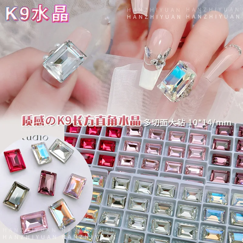 5 pçs prego strass encantos cristal diamante 10*14 vidro retangular prego jóias de diamante