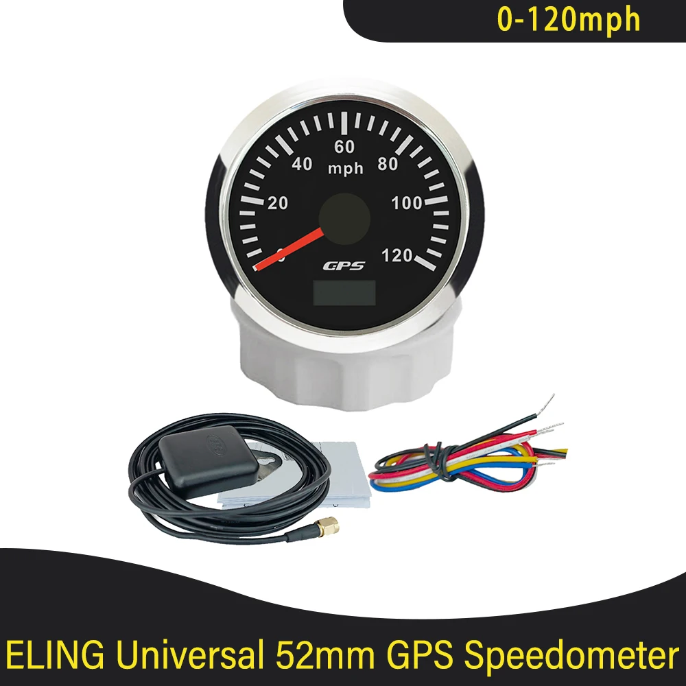 Universal 52mm GPS Speedometer 0-60MPH 80MPH 200MPH Odometer Tripmeter with GPS Antenna 7 Colors Backlight for Truck Boat 9-32V