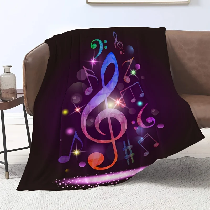 Bohemian Music Notes Blanket Throw Cozy Fleece Plush Sofa Cover Gift for Musician Concert Decor Home Party