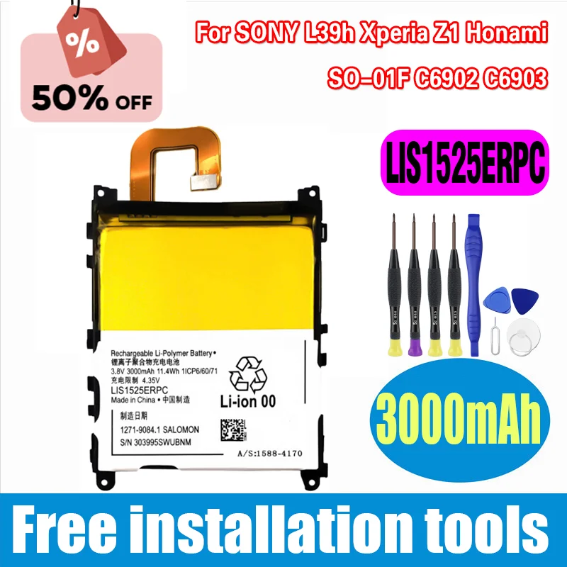 

LIS1525ERPC Replacement New Battery For SONY L39h Xperia Z1 Honami SO-01F C6902 C6903 Phone Battery 3000mAh