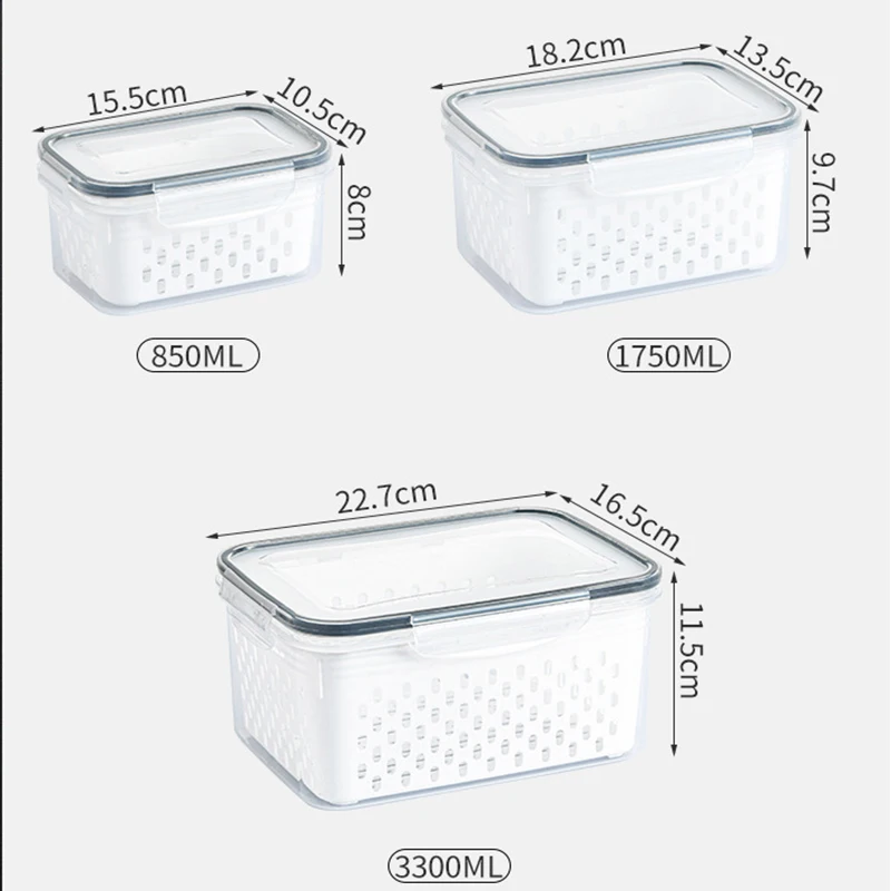 High Capacity Sealed Vegetables Fruits Crisper Double-Layer With Drain Basket With Cover Kitchen Refrigerator Storage Box